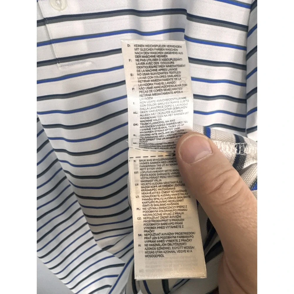 Adidas Golf Puremotion Polo Shirt Mens Large White Blue Striped‎ Z95918 NEW